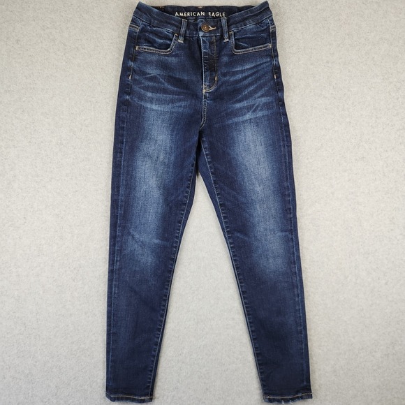 American Eagle High Rise Jeans Women's 4 Short Next Level Stretch Dark Wash - Picture 1 of 12